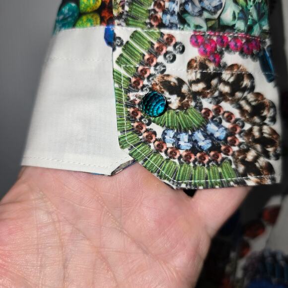 Sara Roka Poplin Maxi Shirt Dress Jewel Paisley Print Cotton Colorful 8 NWT - Picture 8 of 13